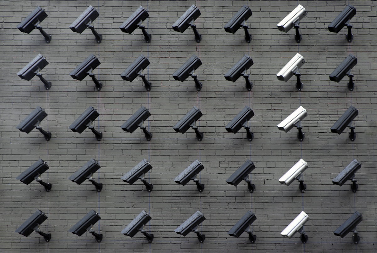 Rows of CCTV security cameras